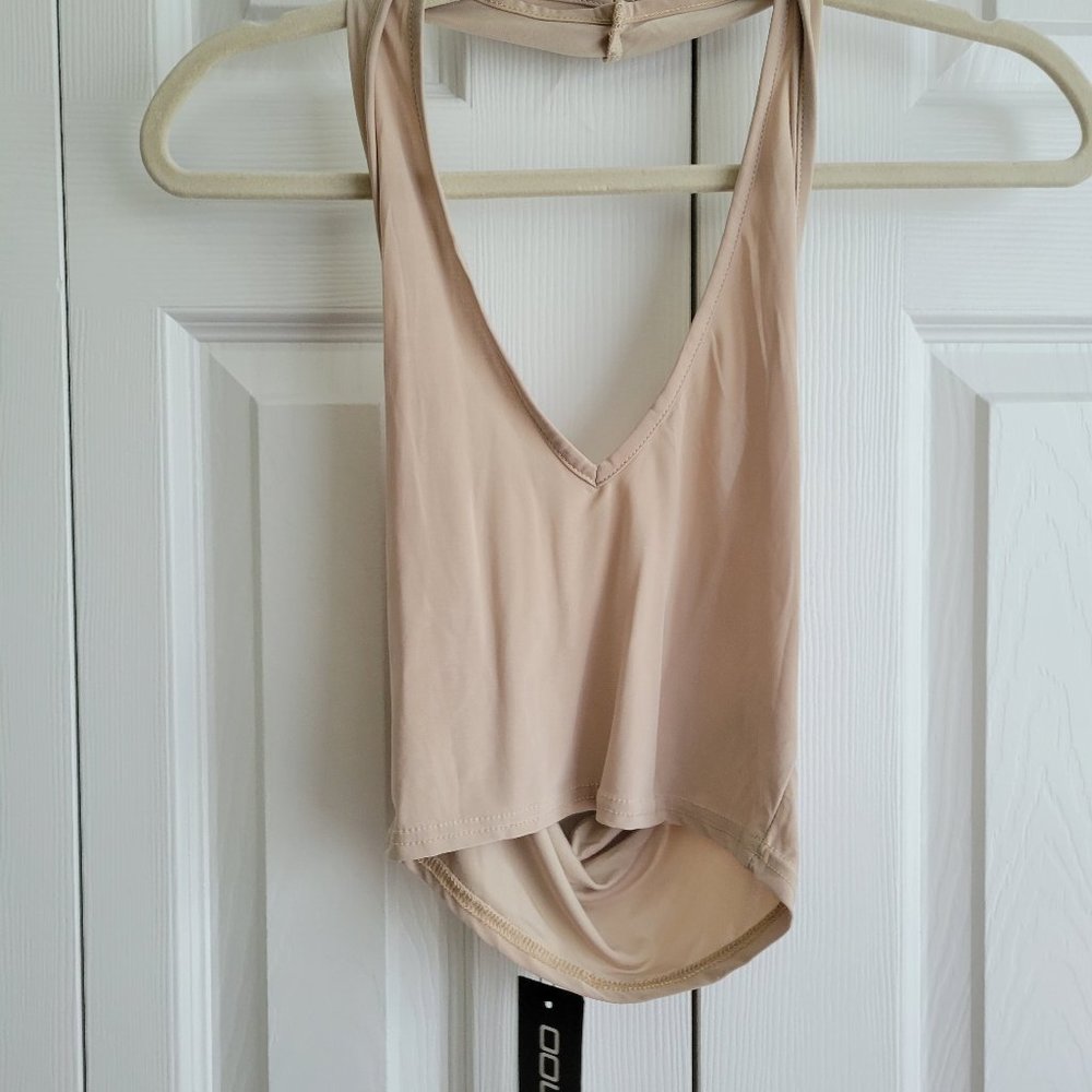 Boohoo Tan mesh halter top